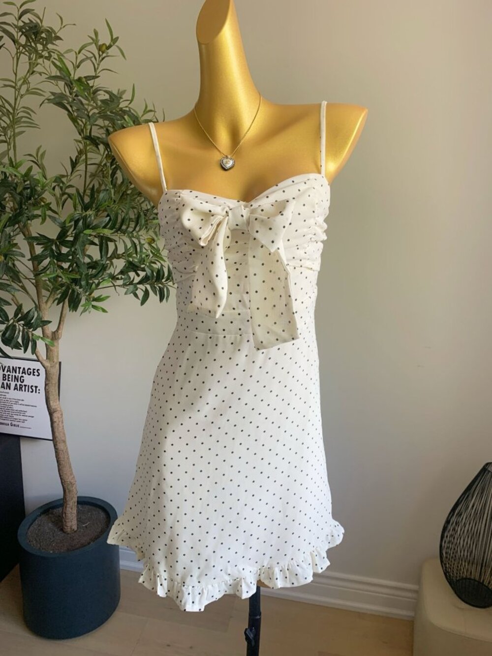 Papermoon White Black Polka Dot Bow Chiffon Dress S